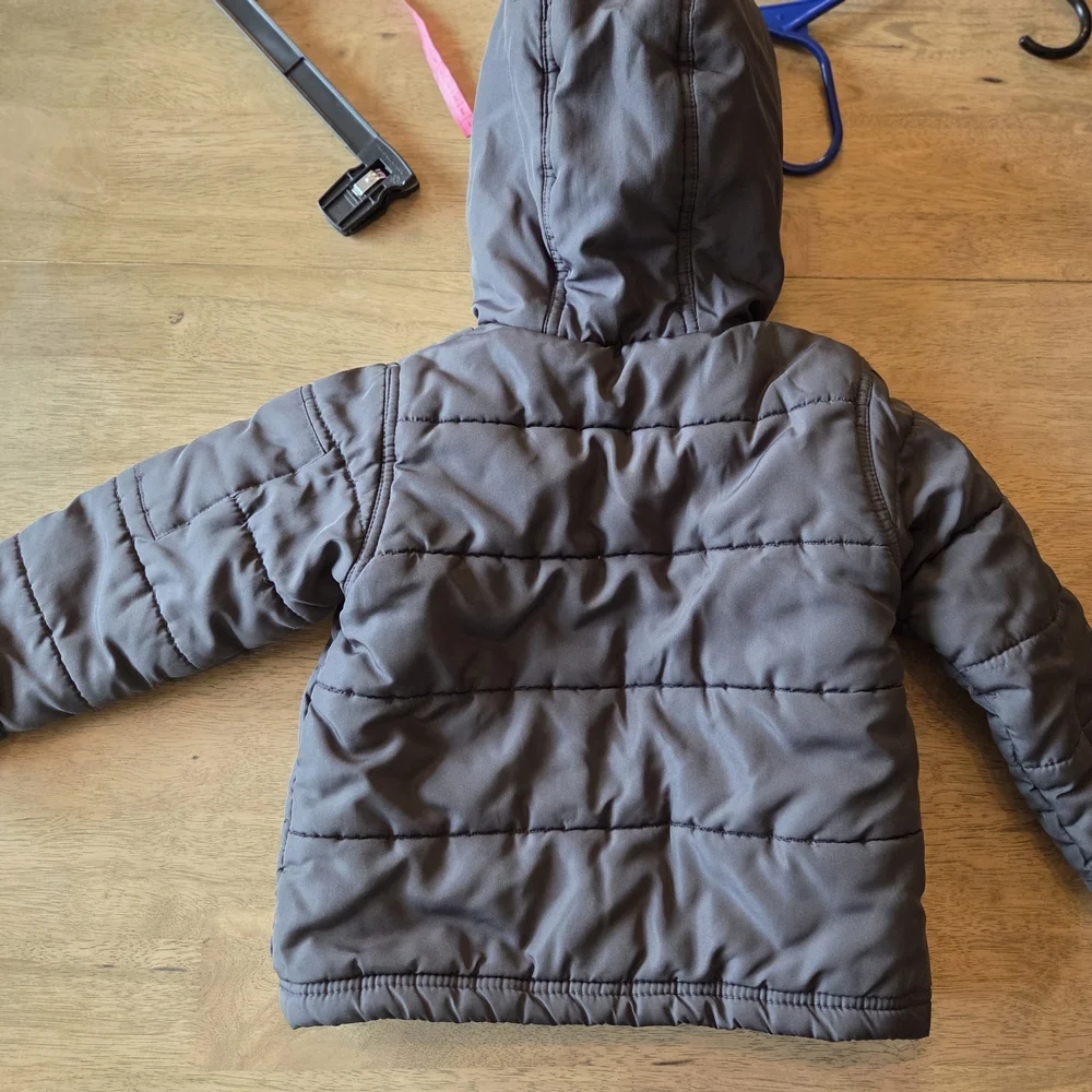 OshKosh Bgosh Boys Puffer Jacket Gray Buffalo Plaid‎ Fleece Lined Hooded Coat 4T